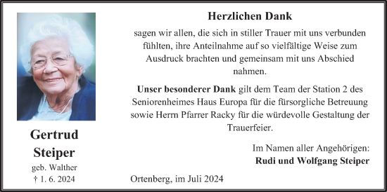 Traueranzeige von Gertrud Steiper von Kreis-Anzeiger