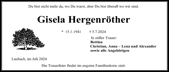 Traueranzeige von Gisela Hergenröther von Wetterauer Zeitung