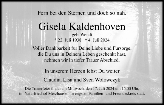 Traueranzeige von Gisela Kaldenhoven von Usinger Anzeigenblatt