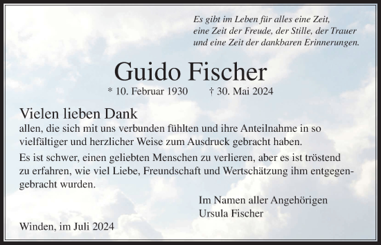 Traueranzeige von Guido Fischer von Usinger Anzeigenblatt