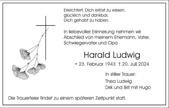 Traueranzeige von Harald Ludwig von Butzbacher Zeitung