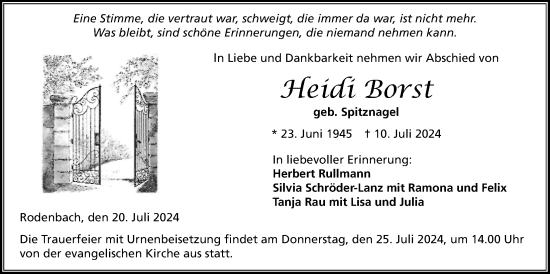 Traueranzeige von Heidi Borst 