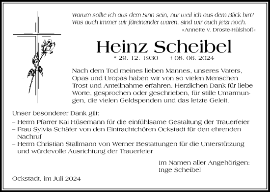 Traueranzeige von Heinz Scheibel von Wetterauer Zeitung