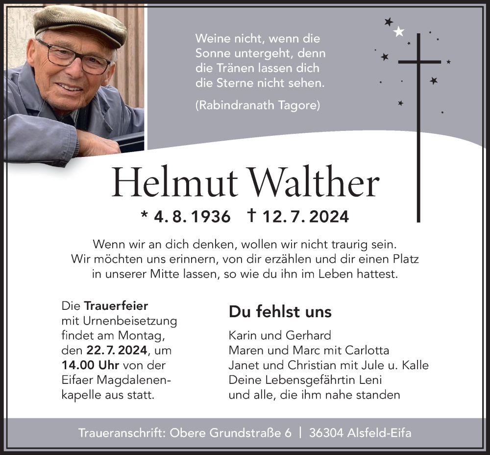  Traueranzeige für Helmut Walther vom 18.07.2024 aus 