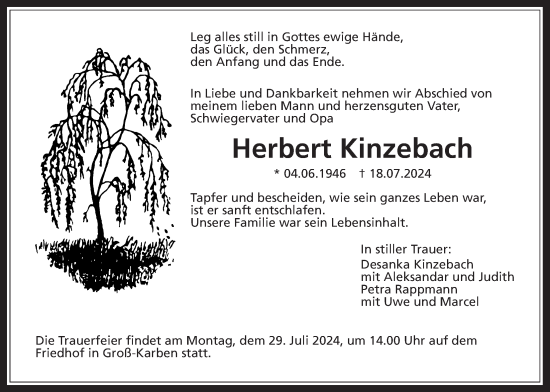 Traueranzeige von Herbert Kinzebach von Bad Vilbel/Karben