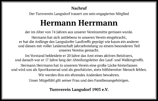 Traueranzeige von Hermann Herrmann von Licher Wochenblatt