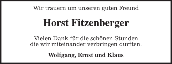 Traueranzeige von Horst Fitzenberger von Kreis-Anzeiger