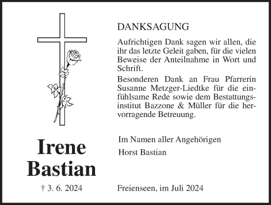 Traueranzeige von Irene Bastian von Giessener Allgemeine, Alsfelder Allgemeine