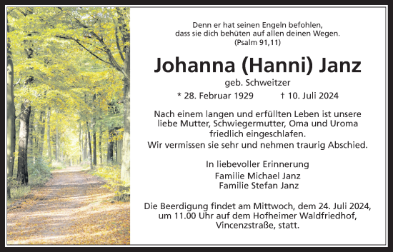 Traueranzeige von Johanna Janz 