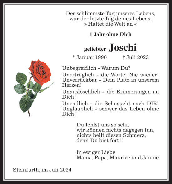 Traueranzeige von Joschi  von Wetterauer Zeitung