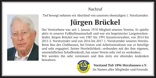 Traueranzeige von Jürgen Brückel von Usinger Anzeiger