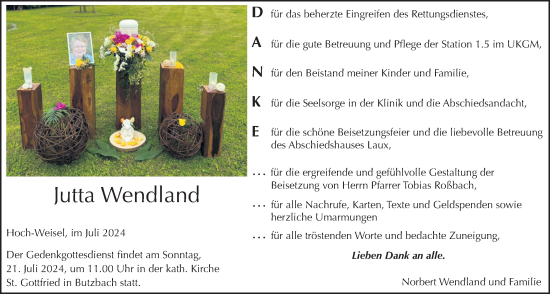 Traueranzeige von Jutta Wendland von Butzbacher Zeitung