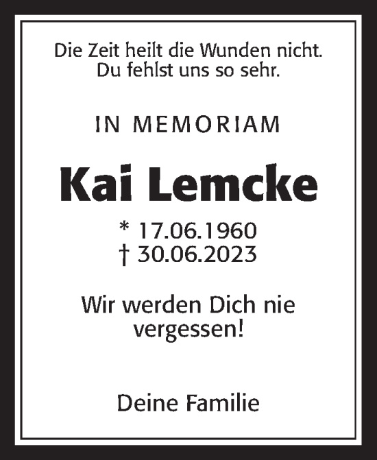 Traueranzeige von Kai Lemcke von Usinger Anzeiger