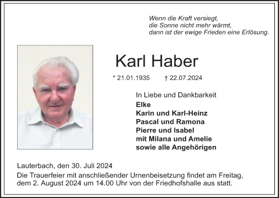 Traueranzeige von Karl Haber von Lauterbacher Anzeiger