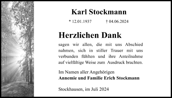 Traueranzeige von Karl Stockmann 