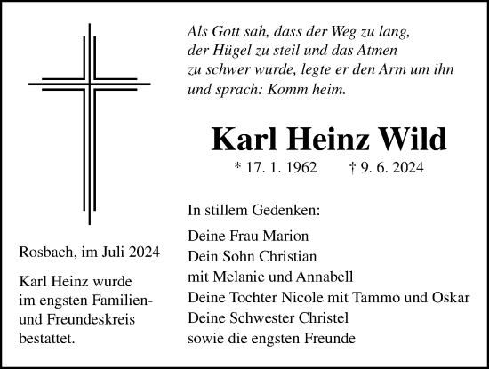 Traueranzeige von Karl Heinz Wild von Wetterauer Zeitung