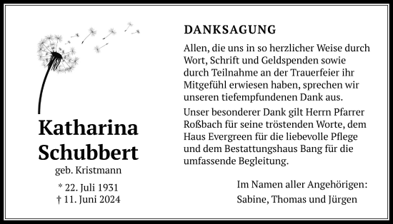 Traueranzeige von Katharina Schubbert von Butzbacher Zeitung