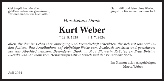Traueranzeige von Kurt Weber von Wetterauer Zeitung