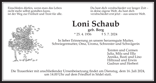 Traueranzeige von Loni Schaub von Wetterauer Zeitung