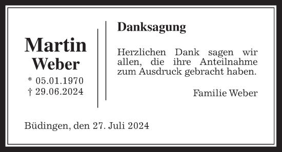 Traueranzeige von Martin Weber von Kreis-Anzeiger