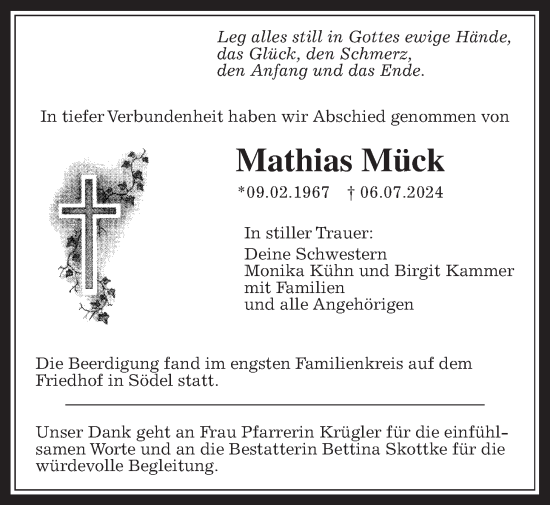 Traueranzeige von Mathias Mück von Wetterauer Zeitung