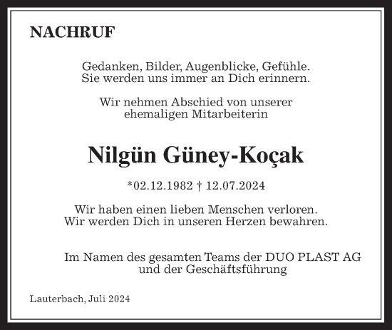 Traueranzeige von Nilgün Güney-Kocak von Giessener Allgemeine, Alsfelder Allgemeine