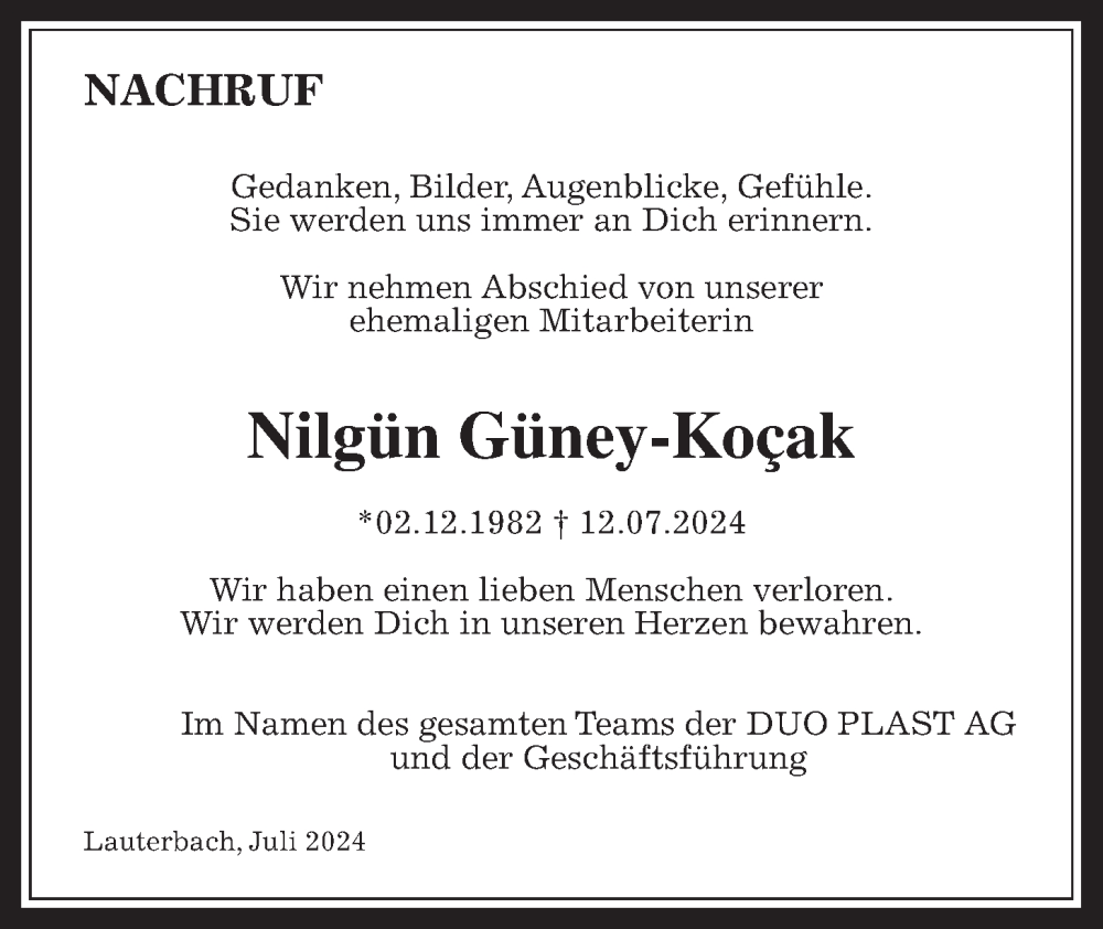  Traueranzeige für Nilgün Güney-Kocak vom 19.07.2024 aus Giessener Allgemeine, Alsfelder Allgemeine