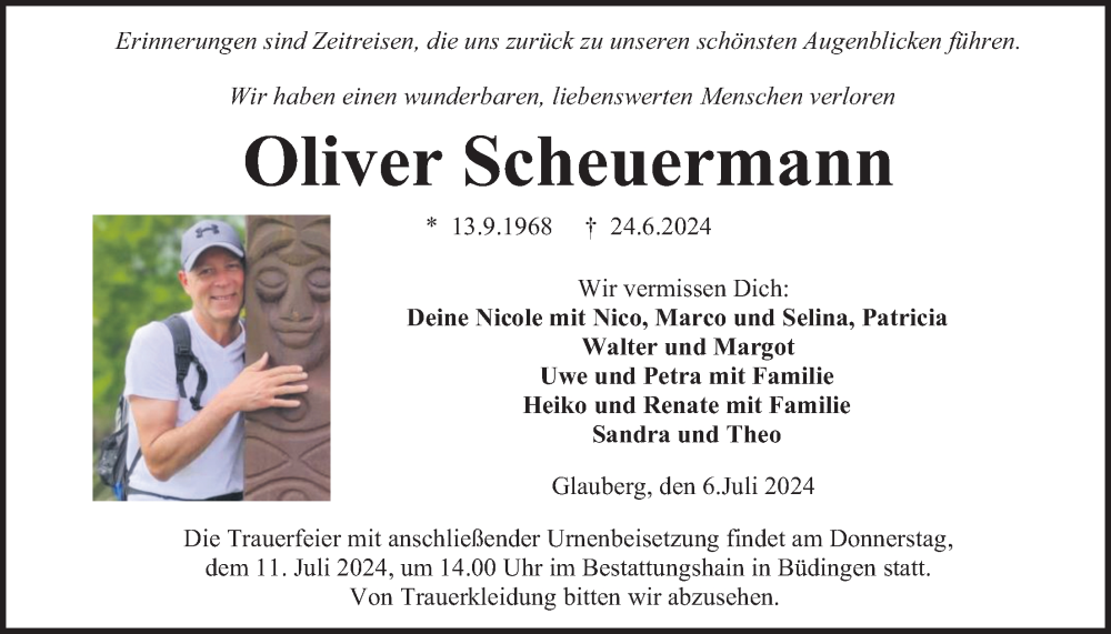  Traueranzeige für Oliver Scheuermann vom 06.07.2024 aus Kreis-Anzeiger
