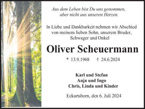 Traueranzeige von Oliver Scheuermann von Kreis-Anzeiger