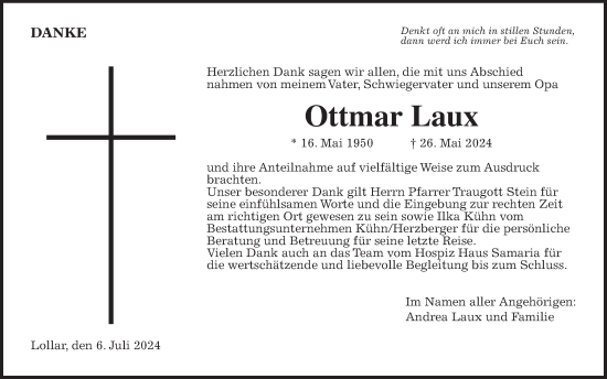 Traueranzeige von Ottmar Laux von Giessener Allgemeine, Alsfelder Allgemeine