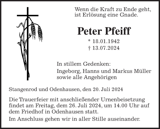 Traueranzeige von Peter Pfeiff von Giessener Allgemeine, Alsfelder Allgemeine
