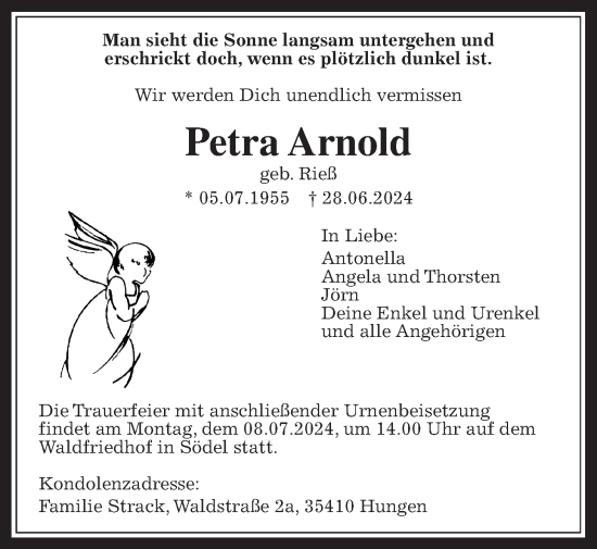 Traueranzeige von Petra Arnold von Wetterauer Zeitung