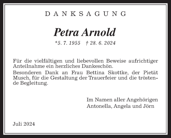 Traueranzeige von Petra Arnold von Wetterauer Zeitung