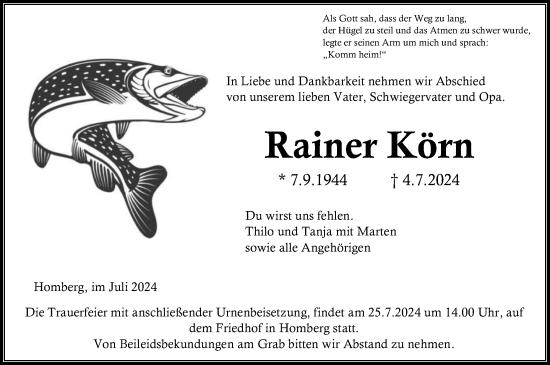 Traueranzeige von Rainer Körn von Giessener Allgemeine, Alsfelder Allgemeine