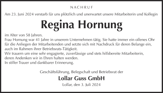 Traueranzeige von Regina Hornung von Giessener Allgemeine, Alsfelder Allgemeine, Giessener Anzeiger