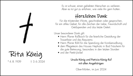 Traueranzeige von Rita König von Wetterauer Zeitung