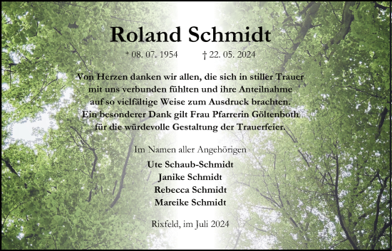 Traueranzeige von Roland Schmidt von Lauterbacher Anzeiger