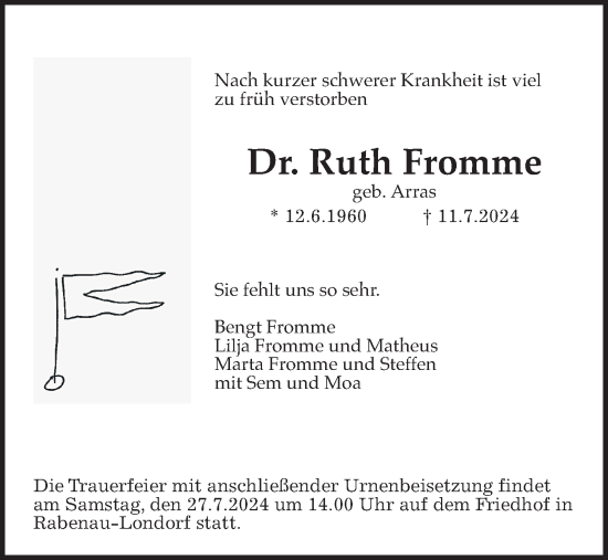 Traueranzeige von Ruth Fromme von Giessener Allgemeine, Alsfelder Allgemeine