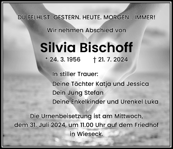 Traueranzeige von Silvia Bischoff von Giessener Allgemeine, Alsfelder Allgemeine