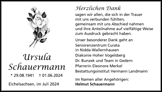 Traueranzeige von Ursula Schauermann von Kreis-Anzeiger