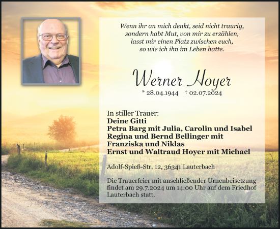 Traueranzeige von Werner Hoyer von Lauterbacher Anzeiger