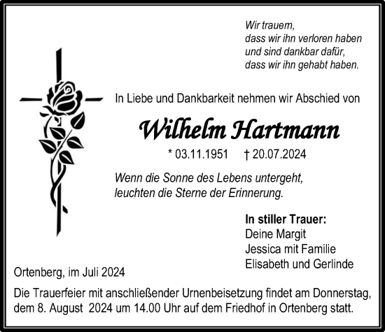 Traueranzeige von Wilhelm Hartmann von Kreis-Anzeiger