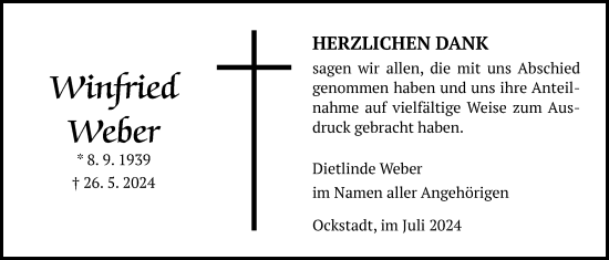 Traueranzeige von Winfried Weber von Wetterauer Zeitung