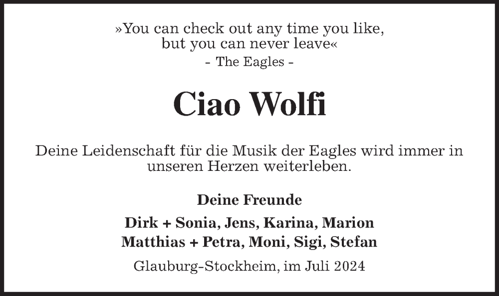  Traueranzeige für Wolfgang Euler vom 06.07.2024 aus Kreis-Anzeiger
