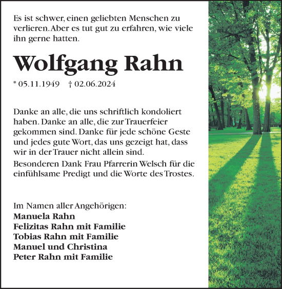 Traueranzeige von Wolfgang Rahn von Wetterauer Zeitung