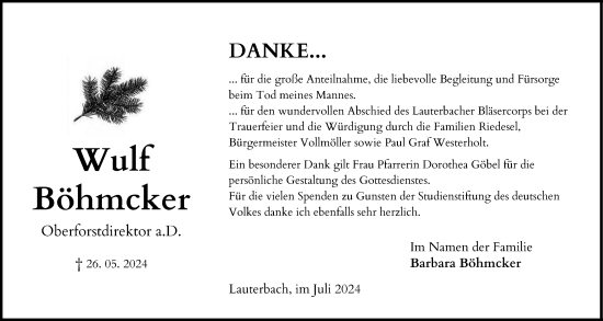 Traueranzeige von Wulf Böhmcker von Lauterbacher Anzeiger