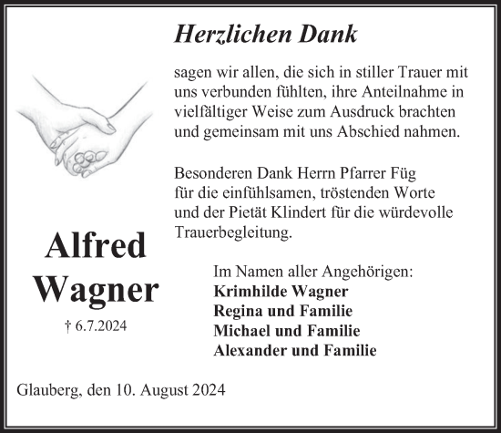Traueranzeige von Alfred Wagner von Kreis-Anzeiger