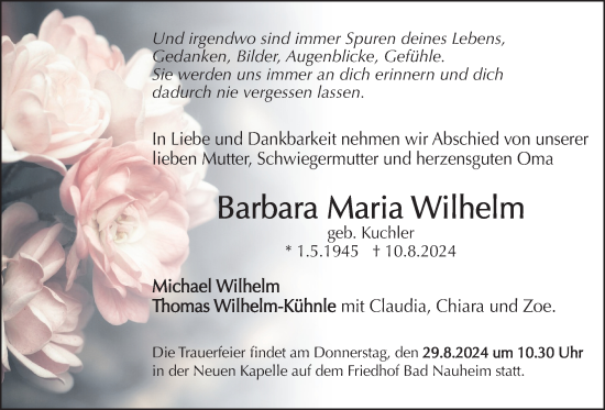 Traueranzeige von Barbara Maria Wilhelm von Wetterauer Zeitung