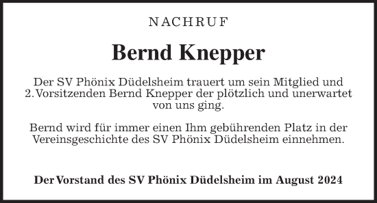 Traueranzeige von Bernd Knepper von Kreis-Anzeiger