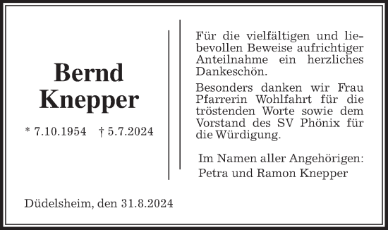 Traueranzeige von Bernd Knepper von Wetterauer Zeitung